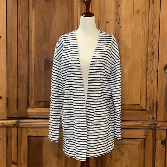 Sanctuary Cotton Blend Blue striped Open Front Cardigan Pockets Sz. MD. - Picture 1 of 11